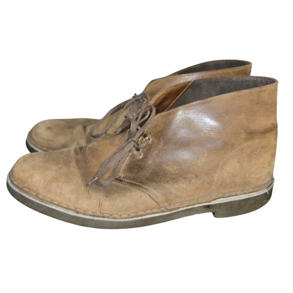 CLARKS MENS Bushacre chukka boots brown leather good size 14 lots more‎ wear!